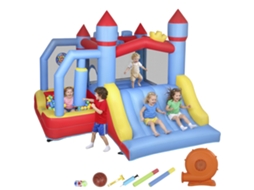 Castelo Insuflável para Crianças com Soprador Escorrega Trampolim Piscina Coluna de Boxe e Cesto de Basquetebol 277x270x215 Cm Ge