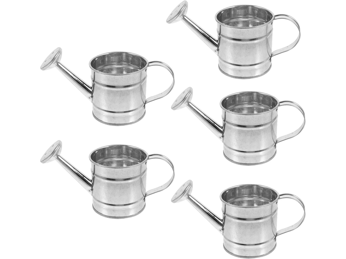 Inoomp Kit de 5 Regadores Miniatura em Ferro Galvanizado Prateado para Miniaturas de Jardins e Artesanato, Feitos de CHABERLU