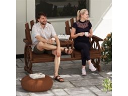 Banco Para Jardim Carbonizado 102 Cm De Altura, 154x65 Cm, Com 2 Lugares, Furo Para Guarda-chuva E Pernas Com Rodas