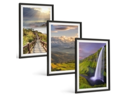 Composição De Quadros Paisagens De Montanha, Cachoeira Moldura Preta Fotos Para O Escritório Espelharte (3 Piezas De 40x60 Cm)