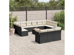 Vidaxl 14 Pcs Conjunto De Sofás P/ Jardim C/ Almofadões Vime Pe Preto