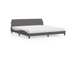 Vidaxl Cama Com Colchão Dover 200x200 Cm Couro Artificial Cinzento