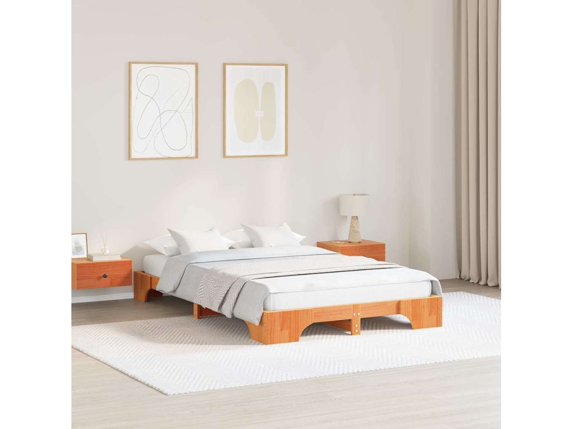 Vidaxl Estrutura Da Cama Marrom Cera 135 X 190 Cm