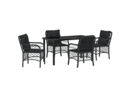 Conjunto 5 De Jantar Para Jardim Com Almofadas Vidaxl Vime Preto