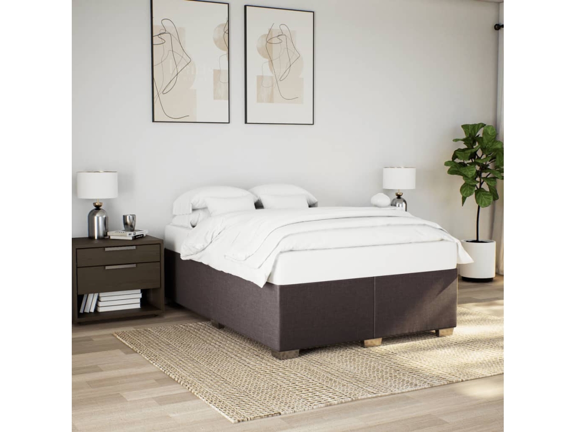 Estrutura De Cama Sem Colchão 140x200 Cm Tecido Castanho-escuro