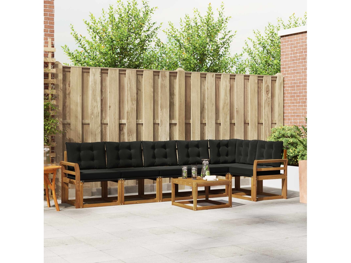 Vidaxl Conjunto De Sofás Para Exterior 7 Unid. Natural E Preto