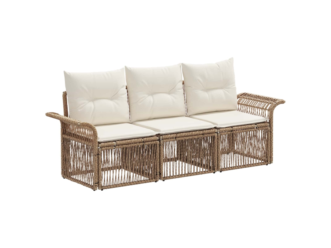 Vidaxl Conjunto De Sofá De Jardim 3 Pcs Bege Vime Pe