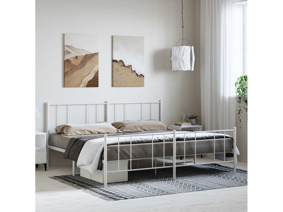Vidaxl Estrutura De Cama Com Cabeceira E Pés 193x203 Cm Metal Branco