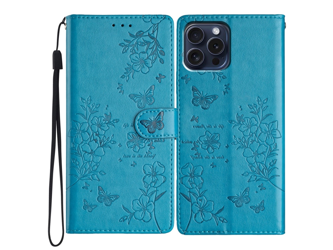 Capa Para Iphone 13 Pro Pele Sintética Azul