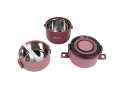 Caja Térmica Para Almoço 2200ml 3 Camadas Aço Inoxidável Bento Portátil Vermelho