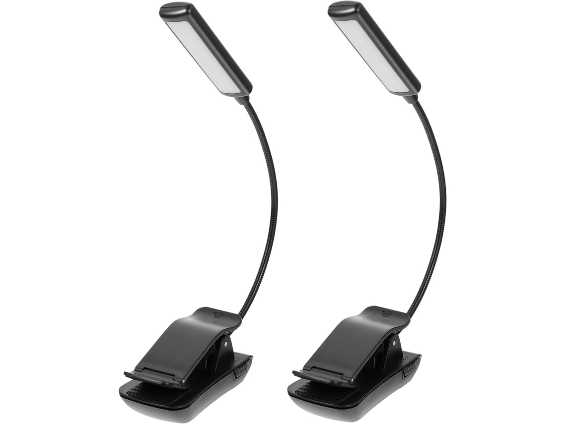 Luminária De Leitura Led Recarregável Lurrose Preta Com Clipe, Design Estável, Iluminação Uniforme, Pacote Com 2 Unidades