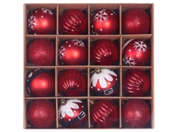 Bolas Decorativas Navideñas Vermelho + Prata 16 Peças 6cm Para Árvore Festa Familiar