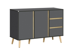 Móvel buffet baixo escandinavo com pés, 2 portas e 3 gavetas, 120x40x80cm, cinza antracite BTFORUS