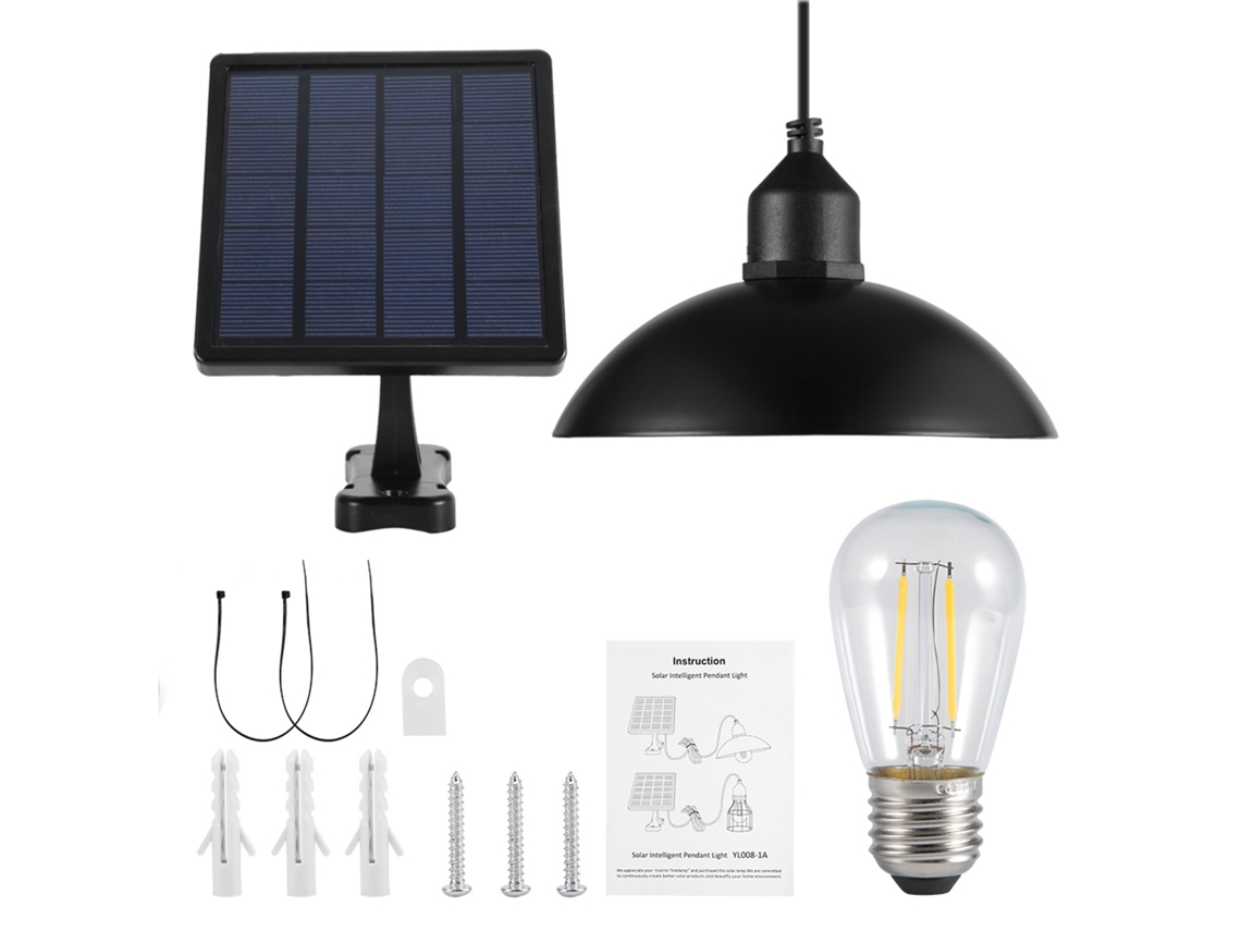 Lampada Pendente Solar E27 com Abajur de Metal para Jardim e Exterior