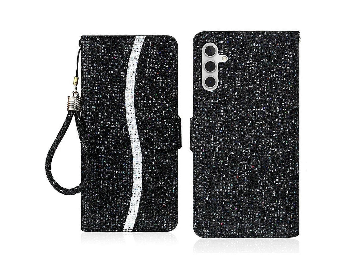 Capa De Celular Dobrável Em Couro Com Glitter Para Samsung Galaxy A56 5g