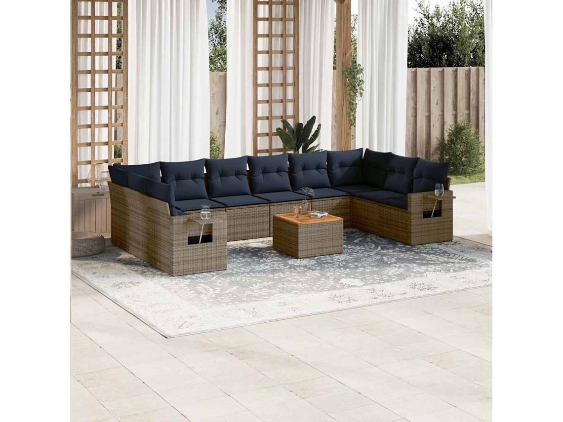 Vidaxl Conjunto De Sofá De Jardim Com 11 Peças E Almofadas Em Rattan Sintético Cinza