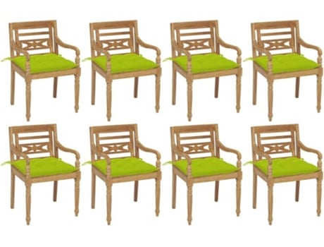 Conjunto 8 Cadeiras de Exterior VIDAXL c/Almofadas 3073375 (55x51,5x84 cm - Madeira)