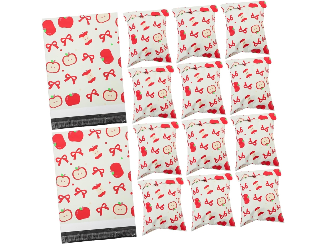 Pacote com 100 Sacolas de Presente Autoadesivas Opacas com Estampa de Maçã para Cartões Postais, Ideais para Presentes e Surpresas de Natal