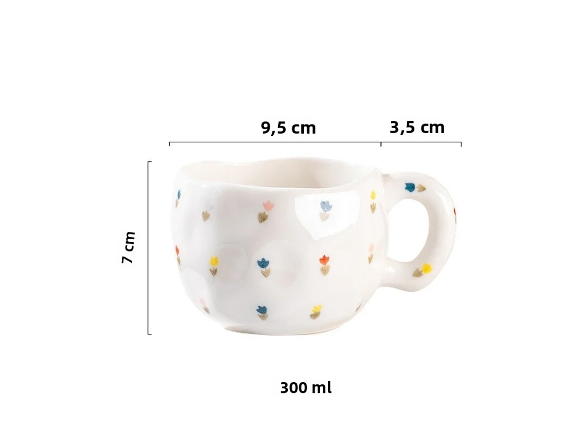 (estilo 8) Xícara De Café De Cerâmica Estilo Coreano De 300ml, Pintada À Mão Com Padrões Irregulares De Flores E Corações.