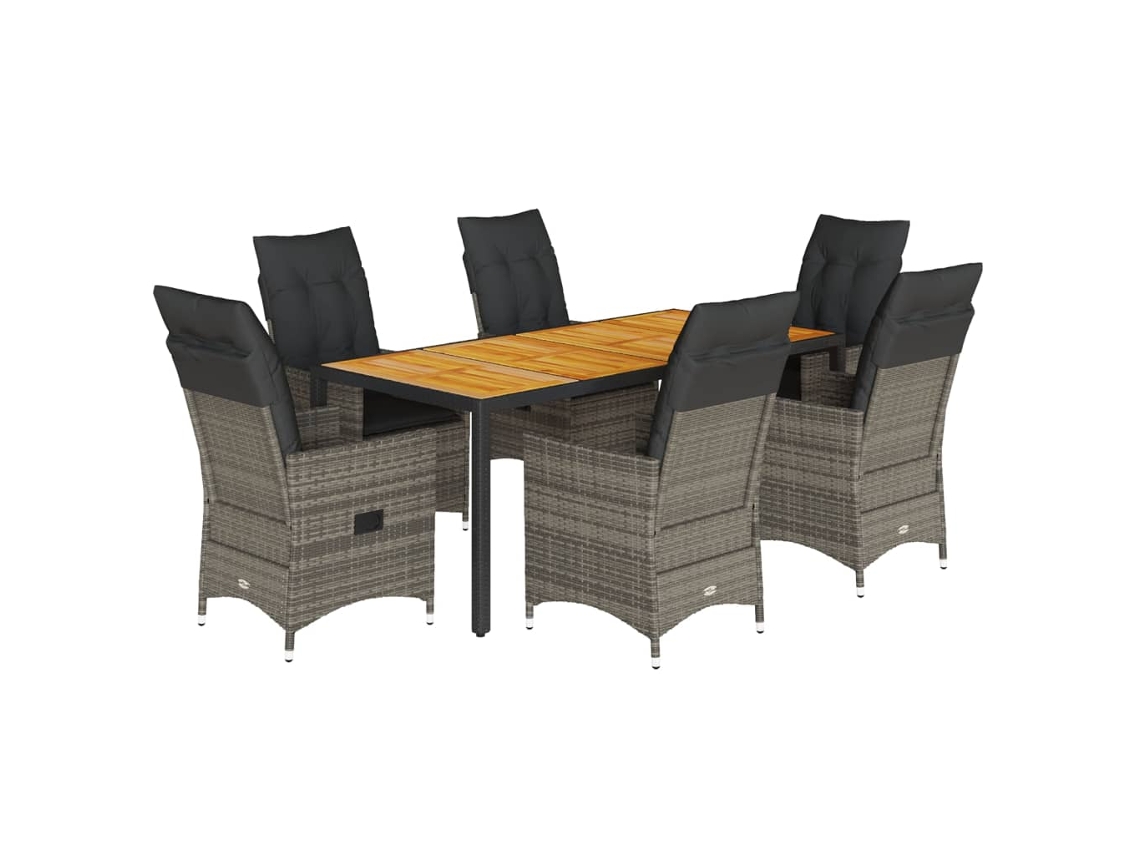 Maison Exclusive - 7 Pcs Conjunto De Jantar P/ Jardim C/ Almofadões Vime Pe Cinza