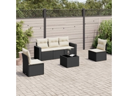 Vidaxl 6 Pcs Conjunto Sofás De Jardim C/ Almofadões Vime Pe Preto
