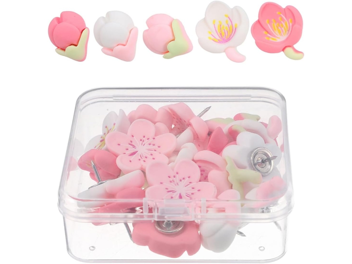 Conjunto de 30 Tachinhas de Resina em Formato Flor para Quadro Cortiça, Tachinhas Decorativas Duráveis para Fotos e Avisos