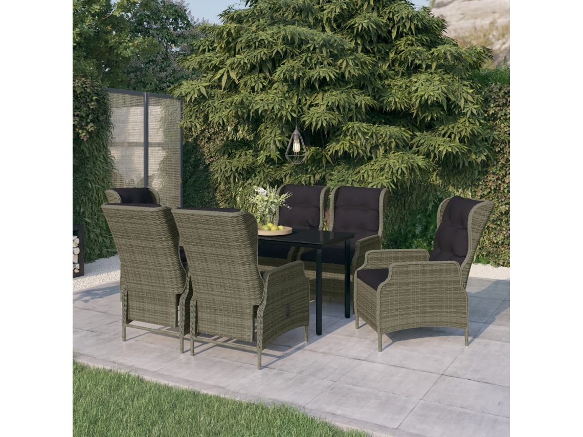 Vidaxl 7 Pcs Conjunto De Jantar Para Jardim Castanho