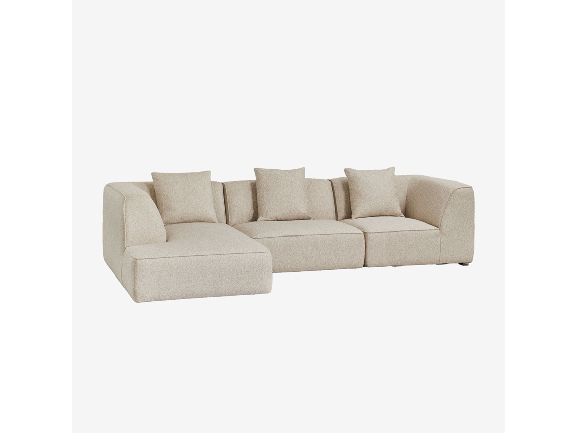 Sklum Sofá Modular Chaise Longue Esquerdo De 3 Peças Estofado Cardea Poliéster                       Bouclé Creme Bege