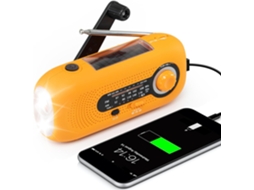 Rádio de Emergência Portátil com Células Solares, Manivela, 2000mah, AM/FM, Laranja AQUAFORGE