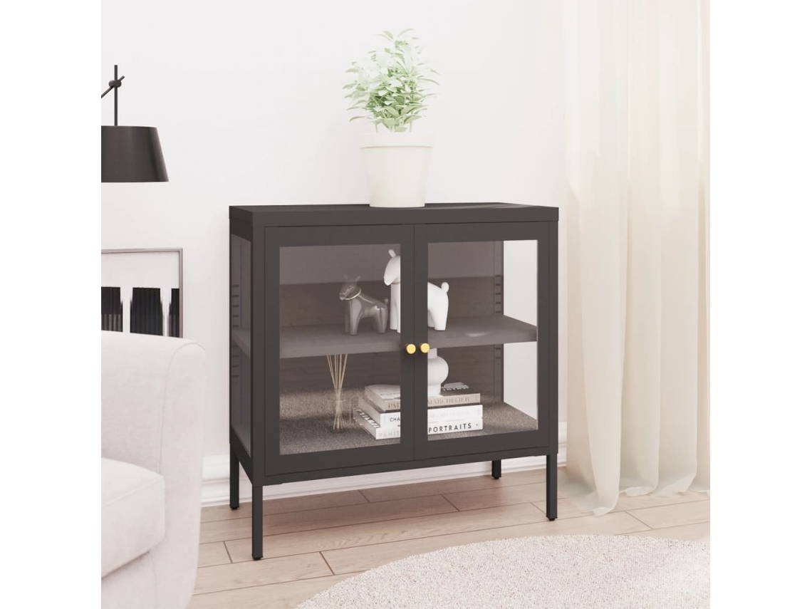 Vidaxl Aparador 70x35x70 Cm Vidro E Aço Antracite