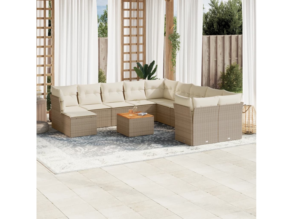 Vidaxl 12 Pcs Conjunto de Sofás P/ Jardim com Almofadões Vime Pe Bege