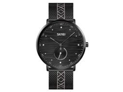 Relógio De Quartzo Masculino Skmei 9218 Com Mostrador Listrado Horizontal, Numerais Arábicos E Pulseira De Malha.