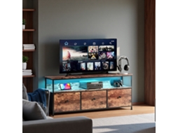 Rack de TV LED 108 cm, 3 Gavetas Tecido Vintage, Estrutura Metálica Resistente, Pés Ajustáveis, Estilo Retrô-Modern