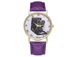 Relógio Analógico de Pulso com Pulseira Pu Quartzo Estilo Clássico para Mulheres e Homens Roxo