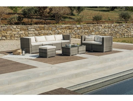 Conjunto Sofá KIEFERGARDEN Bahamas Conjunto Duplo Sofá (Cinzento -Aço Galvanizado e Ratán Sintético-400cm)