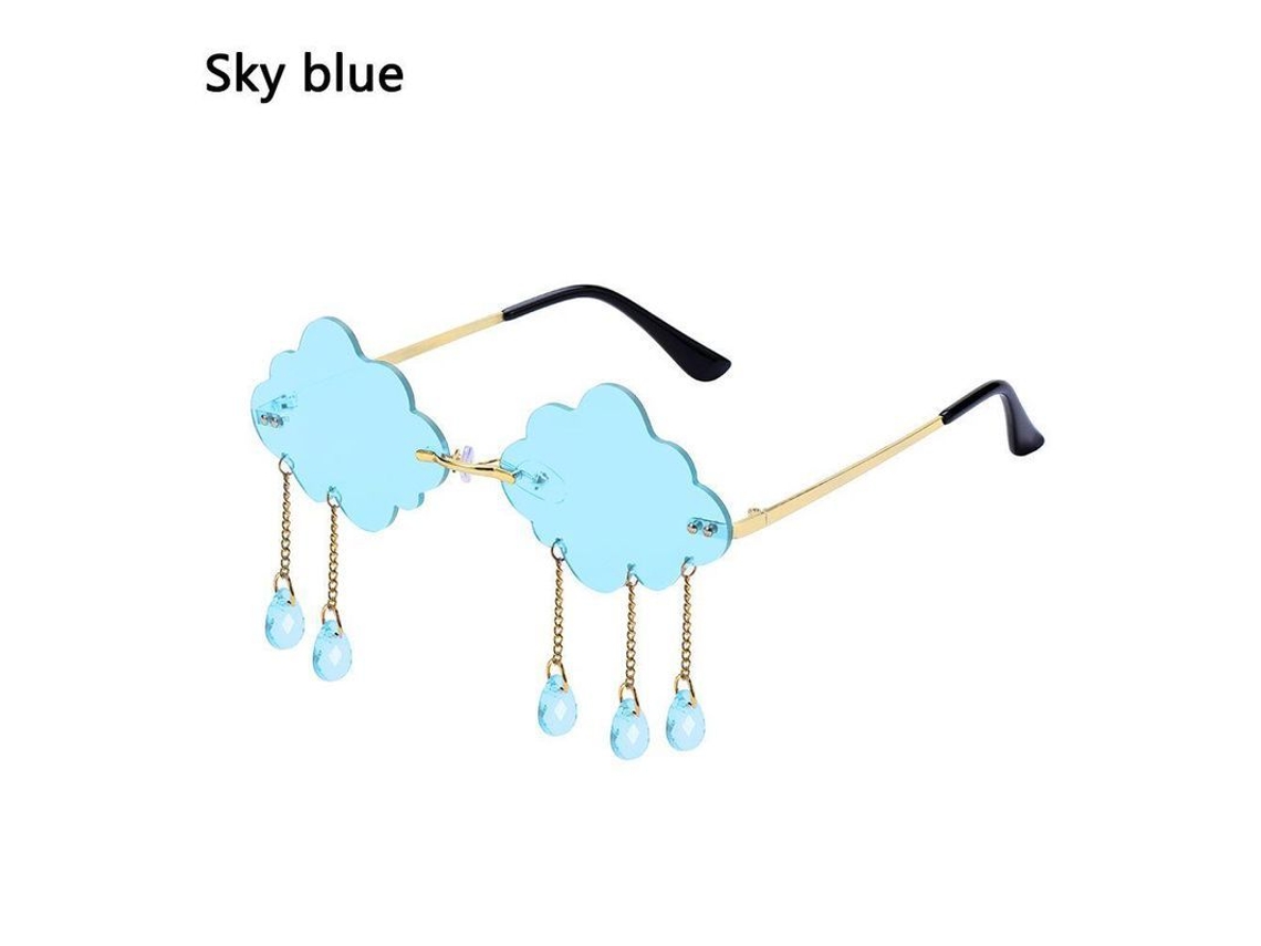 2026-gafas De Sol Retrô Sem Moldura Nuvens Com Pingente Diamante Vintage Steampunk Uv400 Unissex Cpw Azul Céu A-sky