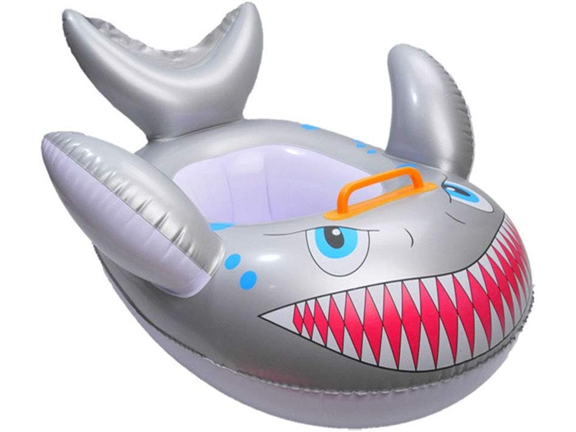 Boia Para Piscina De Adultos, Boia Infantil Para Natação, Assento Circular Em Formato De Tubarão Cinza.