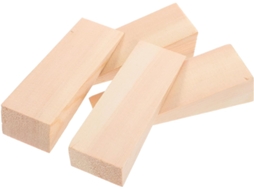 Conjunto de 4 berços triangulares de madeira bege para portas, com superfície lisa.