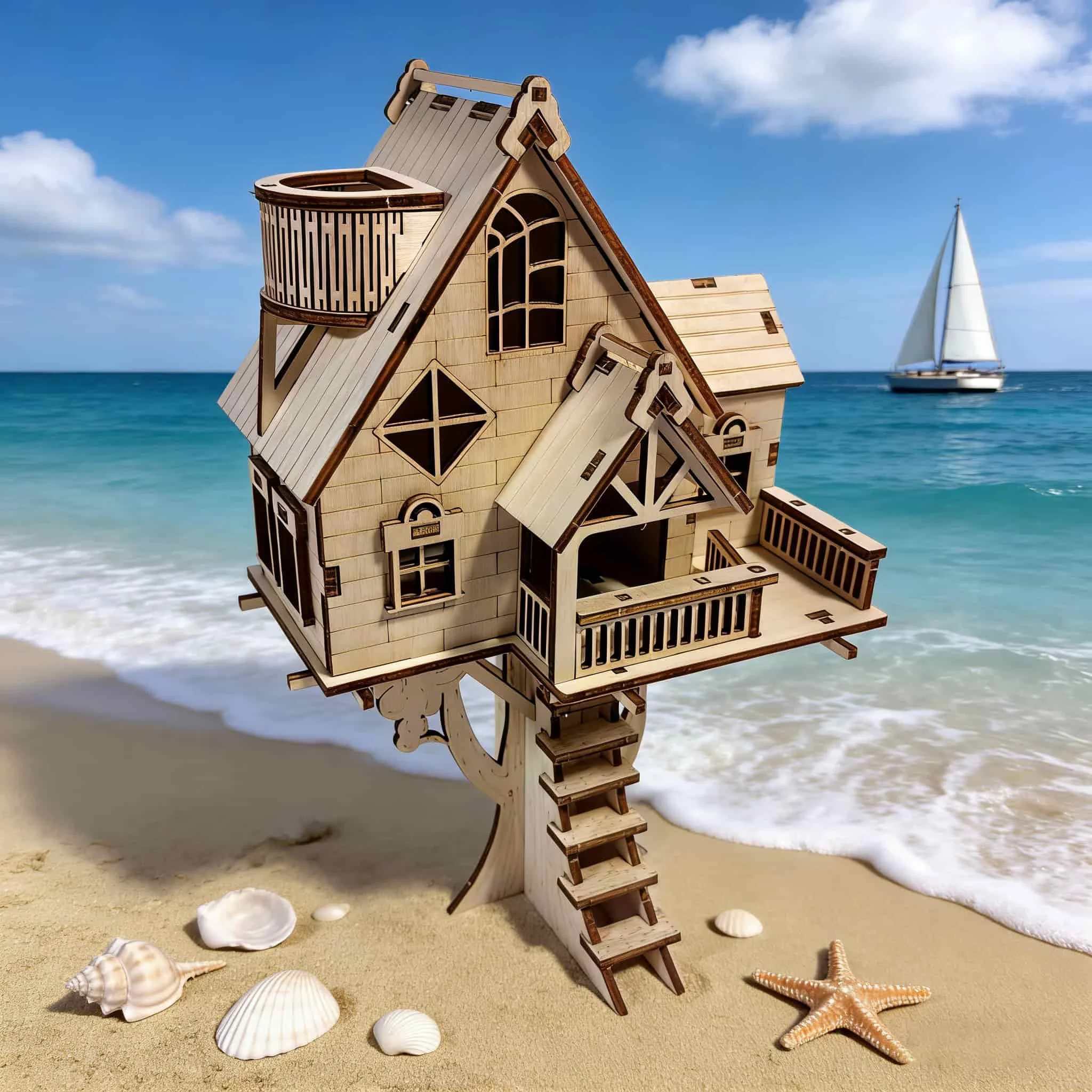 Modelo de Quebra cabeça 3d de Casa na Árvore de Madeira MDUG