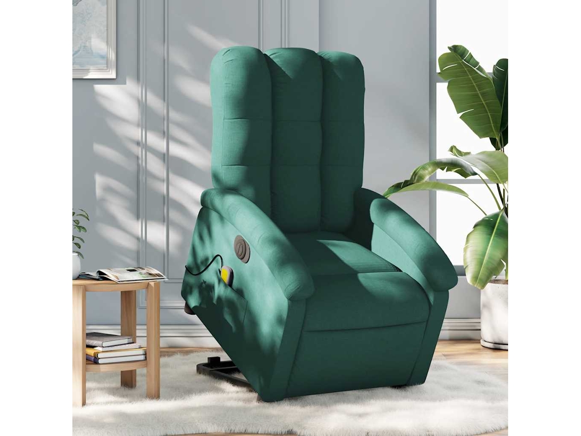 Vidaxl Poltrona Elétrica Elevatória Massagens Tecido Verde-escuro