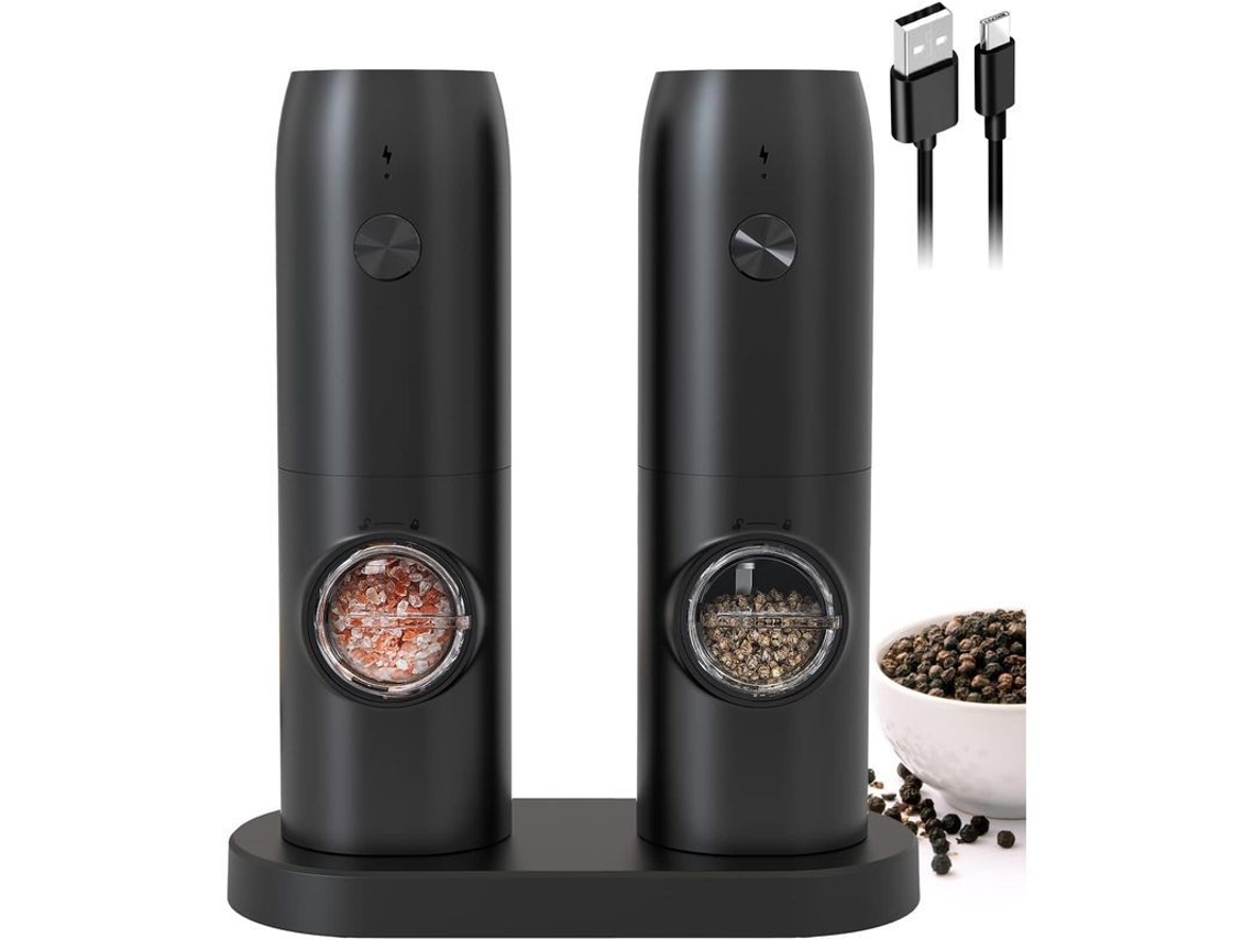 Conjunto de moedores elétricos de sal e pimenta Omni-set com base, 2 peças, preto
