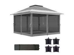 Pérgola Dobrável S/MARCA (cinza escuro, 4 paredes laterais, malha UV, ajustável, 356x356x280cm, bolsa)