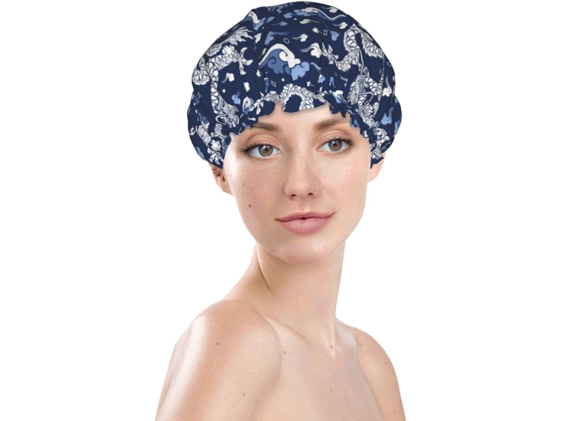 Touca De Banho Feminina, Reutilizável, Impermeável, Dupla Camada, Com Elástico, Ideal Para Cabelos Longos, Com Estampa