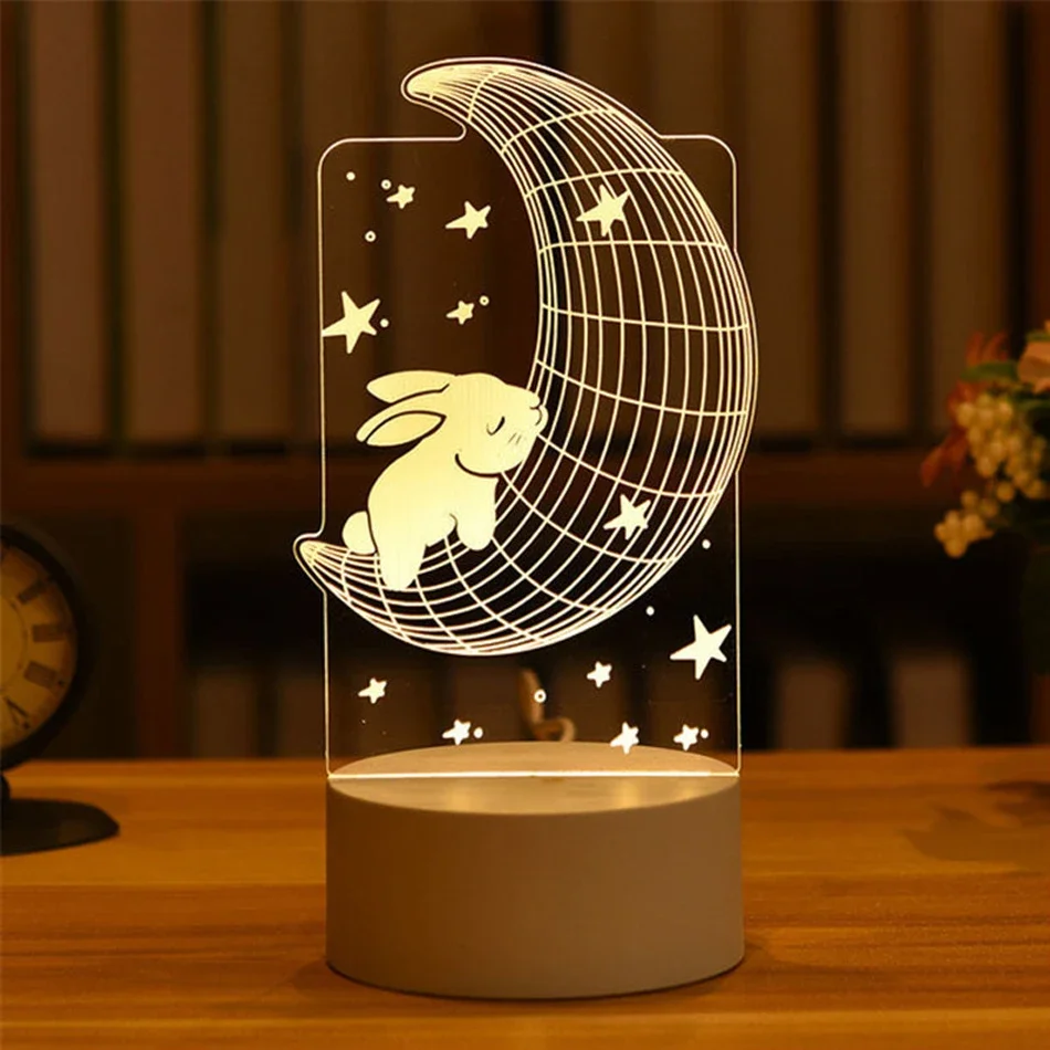 Luminária Noturna Led Usb 3d em Acrílico , Ideal para Decoração de Casa e Quarto. MDUG (3 Cores)