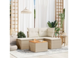 Vidaxl 5 Pcs Conjunto De Sofás P/ Jardim Com Almofadões Vime Pe Bege