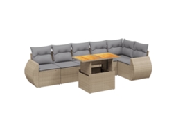 Conjunto de 7 Sofás para Jardim com Almofadões Vime Pe Bege MAISON EXCLUSIVE (7 pcs)