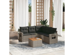 Vidaxl 6 Pcs Conjunto Sofás De Jardim Com Almofadões Vime Cinzento