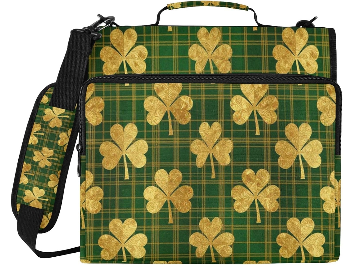 Pasta Organizadora Clover Gold com 3 argolas e alça de ombro, fácil de transportar, organizador de material escolar