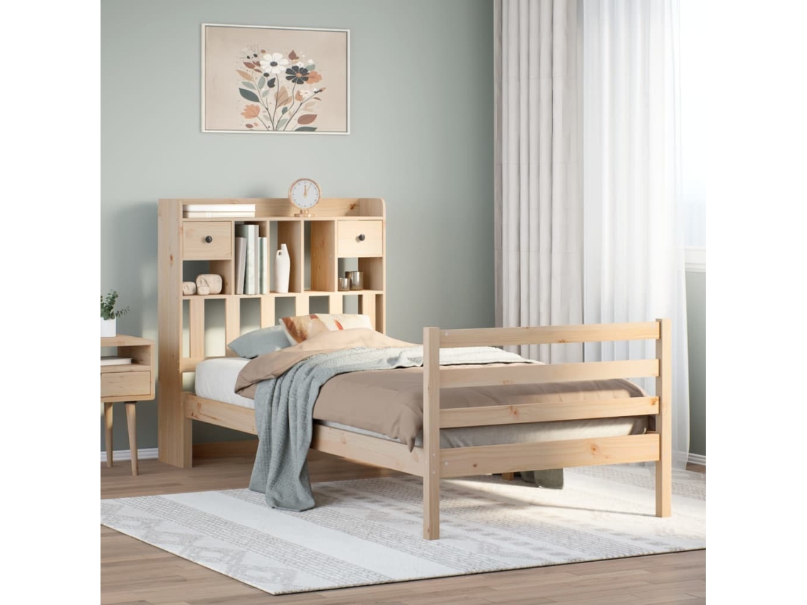 Vidaxl Cama Com Estante Sem Colchão 100x200 Cm Pinho Maciço