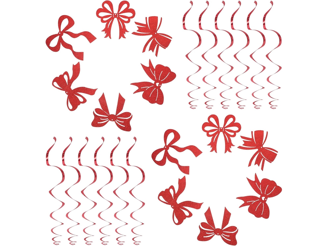 Conjunto 12 Laços Espirais Vermelhos Pendurar Decorações Namorados Casamento Festa Guirlandas Festivas GOKOCO